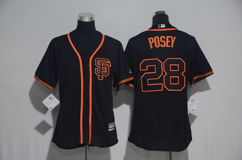 Womens 2017 MLB San Francisco Giants #28 Posey Black Jerseys->women mlb jersey->Women Jersey